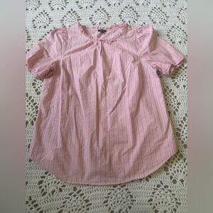 Talbots Pink Striped Crisp Cotton Puff Sleeve Blouse size Large